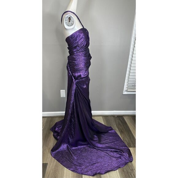 NWT OSCAR DE LA RENTA One-Shoulder Draped Silk-Blend Lamé Gown Size 10 $7995 - Picture 7 of 9
